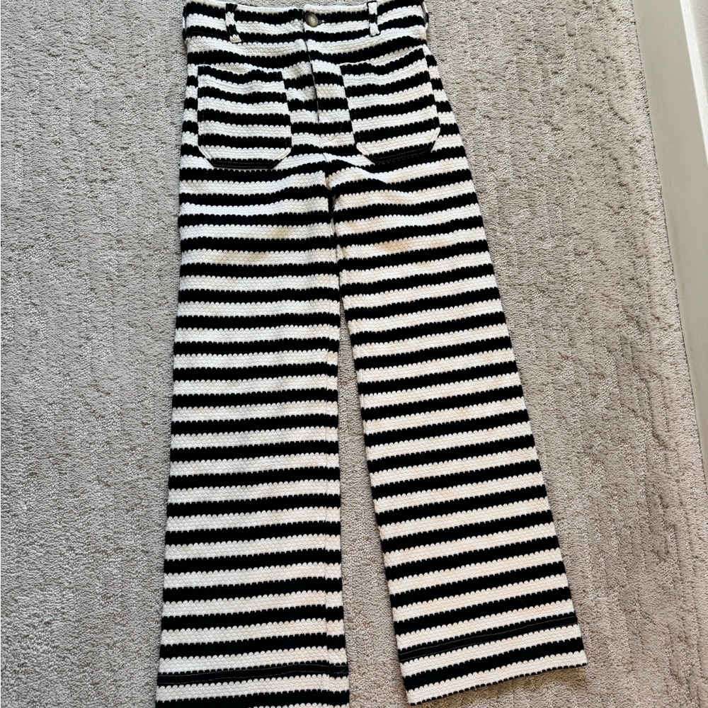 Striped Black and White Wide-Leg Pants
